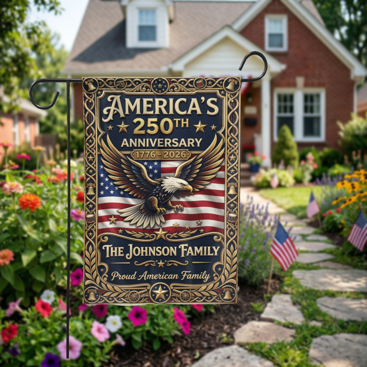 America's 250th Anniversary Garden Flag, Patriotic 1776-2026 Eagle Decor, Custom Family Yard Sign