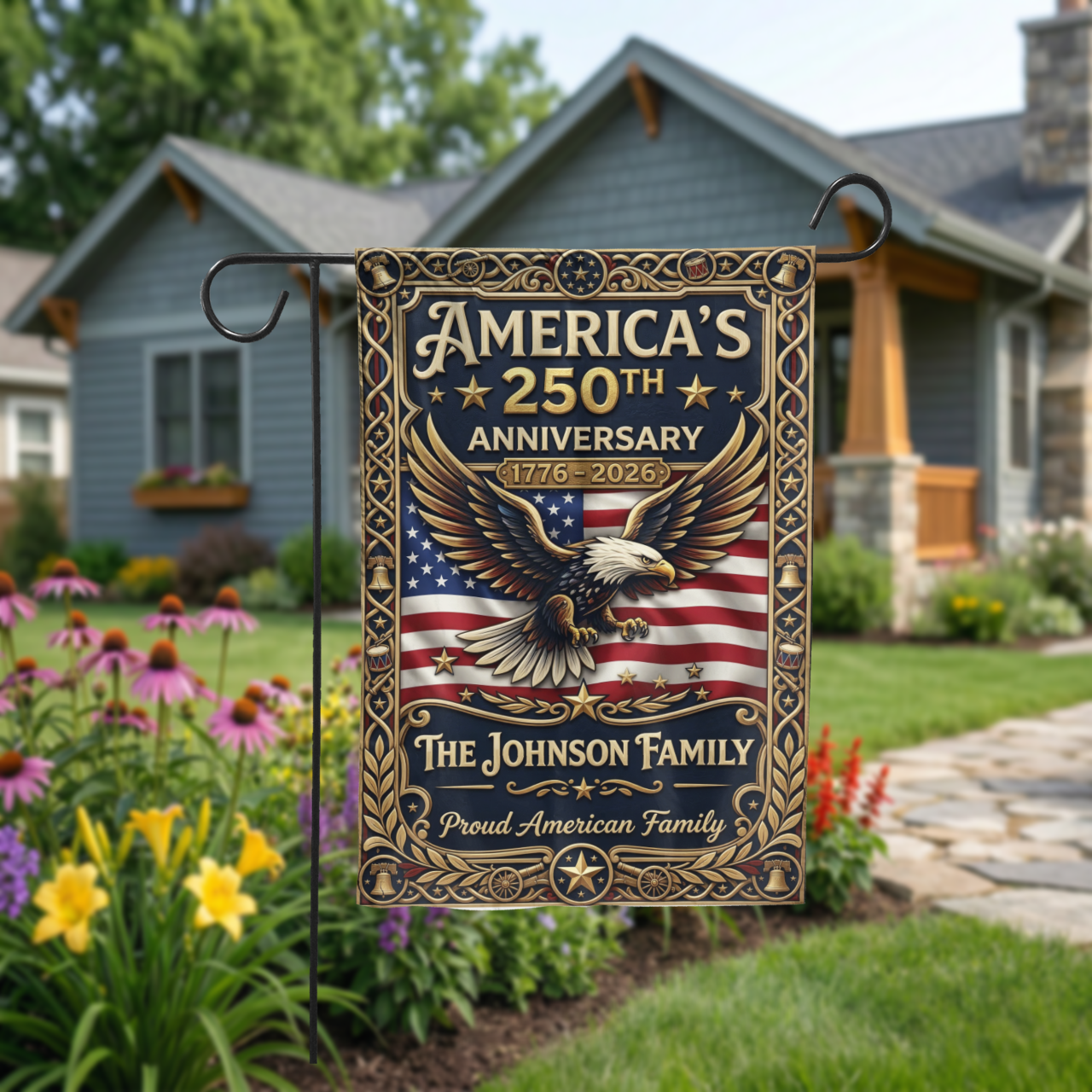 America's 250th Anniversary Garden Flag, Patriotic 1776-2026 Eagle Decor, Custom Family Yard Sign