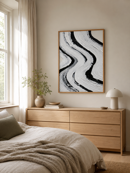 Monochrome Abstract Wall Art - Wall Art Decor - lifestyle shot - monochrome abstract wall art, black white wall decor