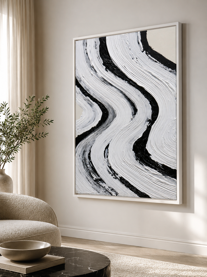 Monochrome Abstract Wall Art - Wall Art Decor - lifestyle shot - monochrome abstract wall art, black white wall decor