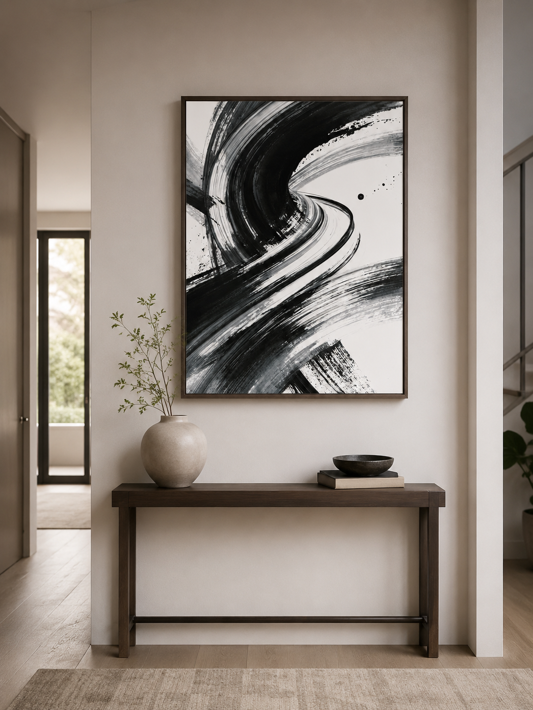 Monochrome Brushstroke Wall Art - Wall Art Decor - close-up - monochrome brushstroke wall art, black white art print