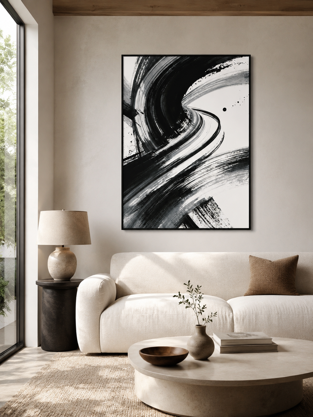Monochrome Brushstroke Wall Art - Wall Art Decor - detail view - monochrome brushstroke wall art, black white art print