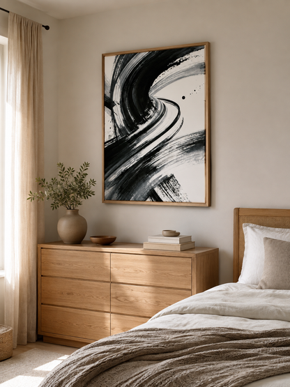 Monochrome Brushstroke Wall Art - Wall Art Decor - lifestyle shot - monochrome brushstroke wall art, black white art print