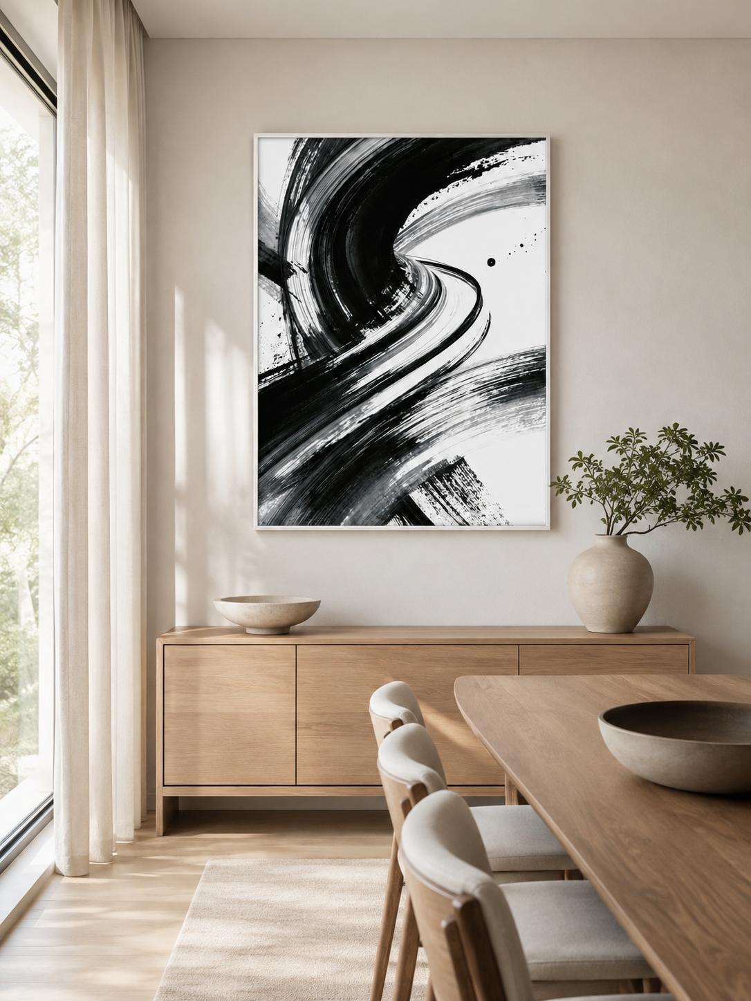 Monochrome Brushstroke Wall Art - Wall Art Decor - close-up - monochrome brushstroke wall art, black white art print