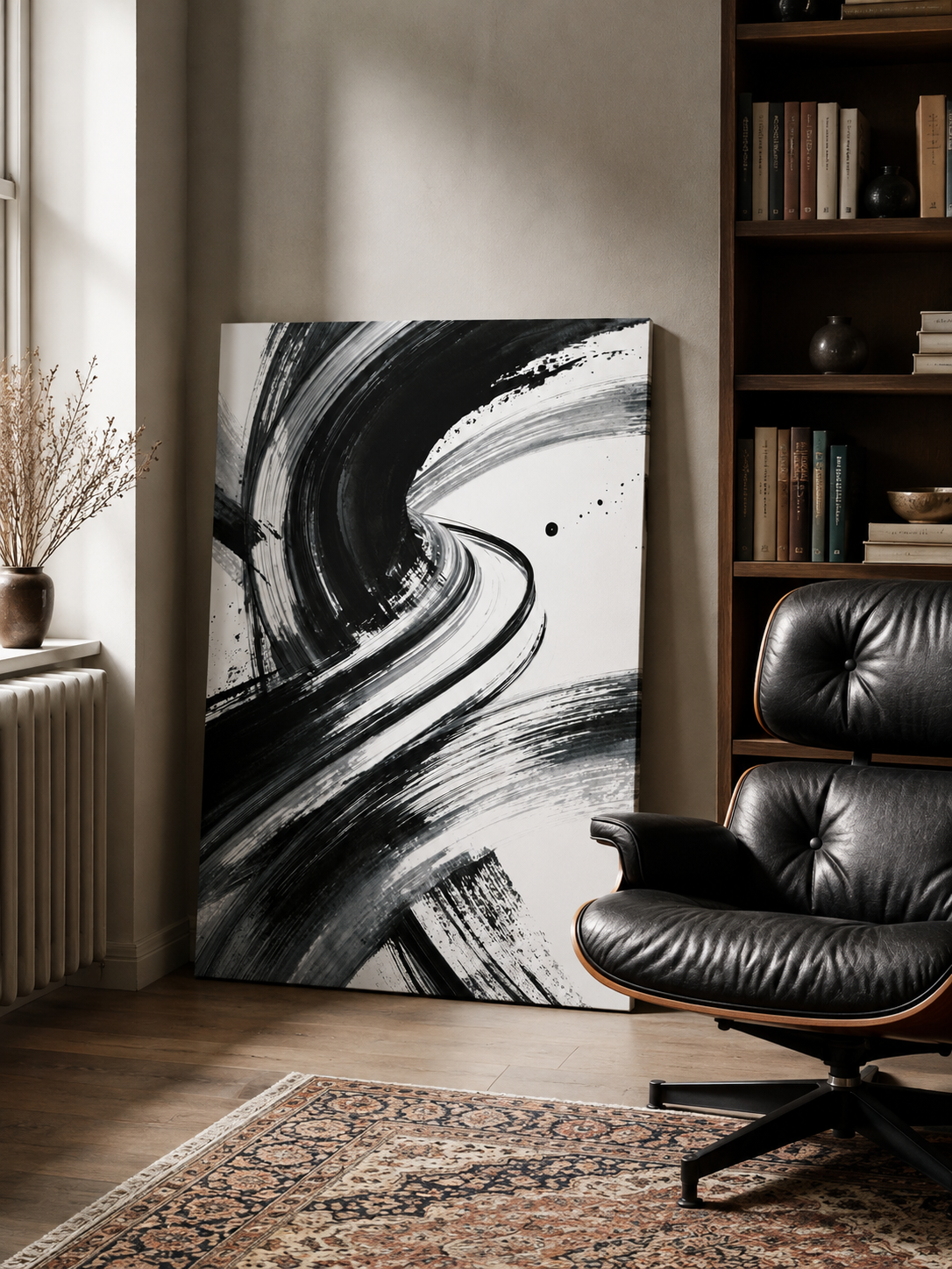 Monochrome Brushstroke Wall Art - Wall Art Decor - packaging - monochrome brushstroke wall art, black white art print