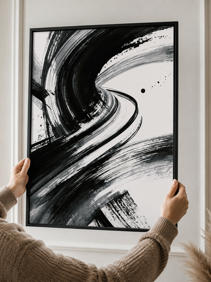 Monochrome Brushstroke Wall Art - Wall Art Decor - front view - monochrome brushstroke wall art, black white art print