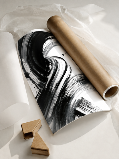 Monochrome Brushstroke Wall Art - Wall Art Decor - lifestyle shot - monochrome brushstroke wall art, black white art print