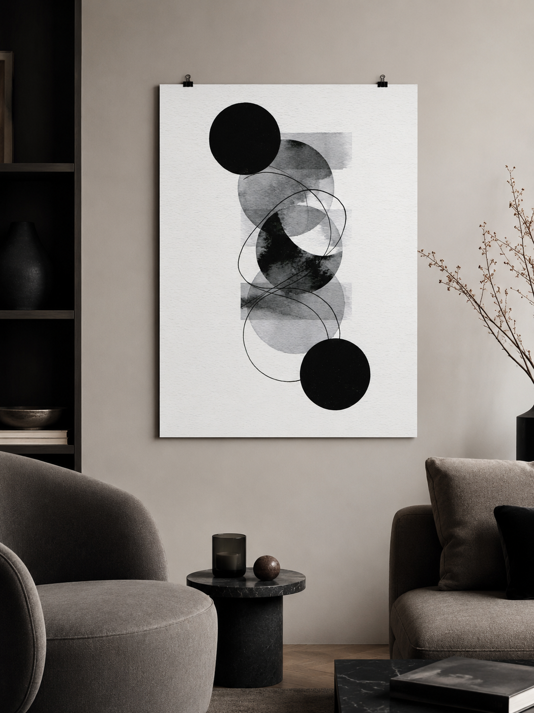 Monochrome Geometric Wall Art - Wall Art Decor - alternate angle - monochrome geometric wall art, black gray abstract