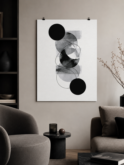 Monochrome Geometric Wall Art - Wall Art Decor - alternate angle - monochrome geometric wall art, black gray abstract