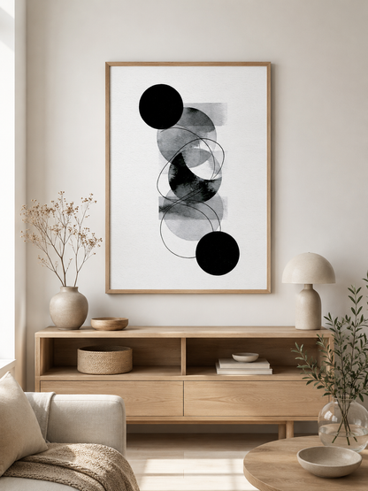 Monochrome Geometric Wall Art - Wall Art Decor - detail view - monochrome geometric wall art, black gray abstract