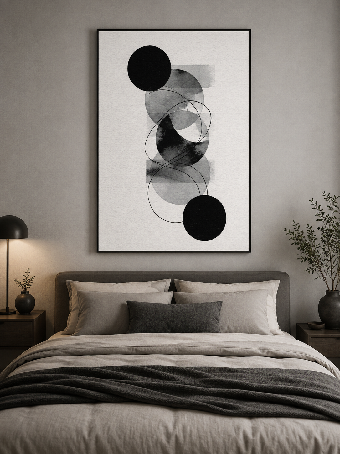 Monochrome Geometric Wall Art - Wall Art Decor - lifestyle shot - monochrome geometric wall art, black gray abstract