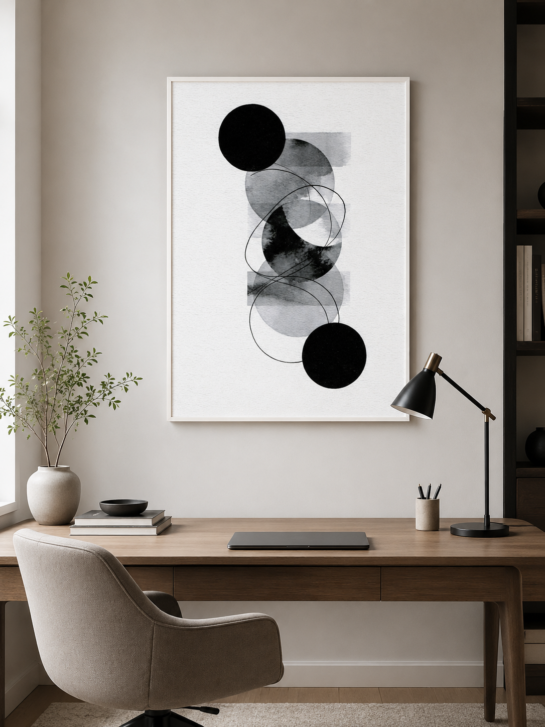 Monochrome Geometric Wall Art - Wall Art Decor - close-up - monochrome geometric wall art, black gray abstract