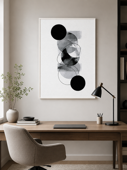 Monochrome Geometric Wall Art - Wall Art Decor - close-up - monochrome geometric wall art, black gray abstract