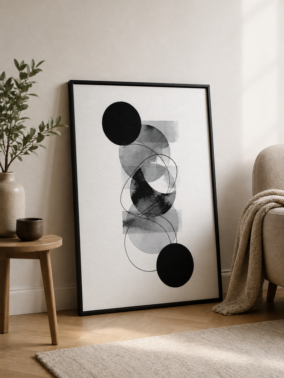 Monochrome Geometric Wall Art - Wall Art Decor - front view - monochrome geometric wall art, black gray abstract
