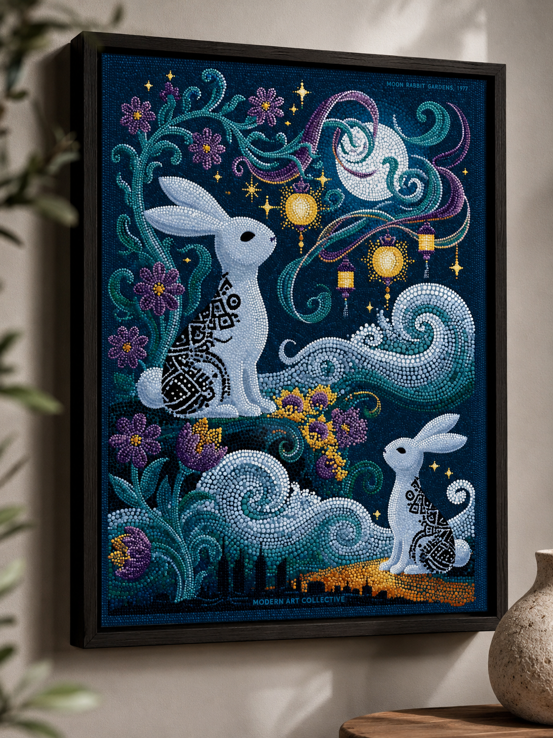 Moon Rabbit Wall Art - Wall Art Decor - close-up - moon rabbit wall art, celestial rabbit poster