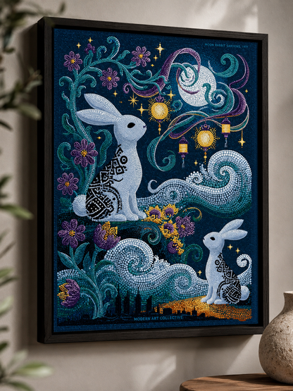 Moon Rabbit Wall Art - Wall Art Decor - close-up - moon rabbit wall art, celestial rabbit poster