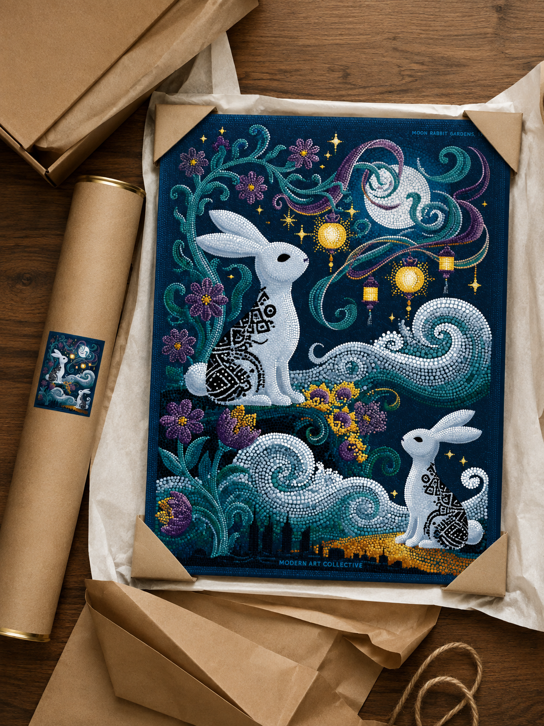 Moon Rabbit Wall Art - Wall Art Decor - alternate angle - moon rabbit wall art, celestial rabbit poster
