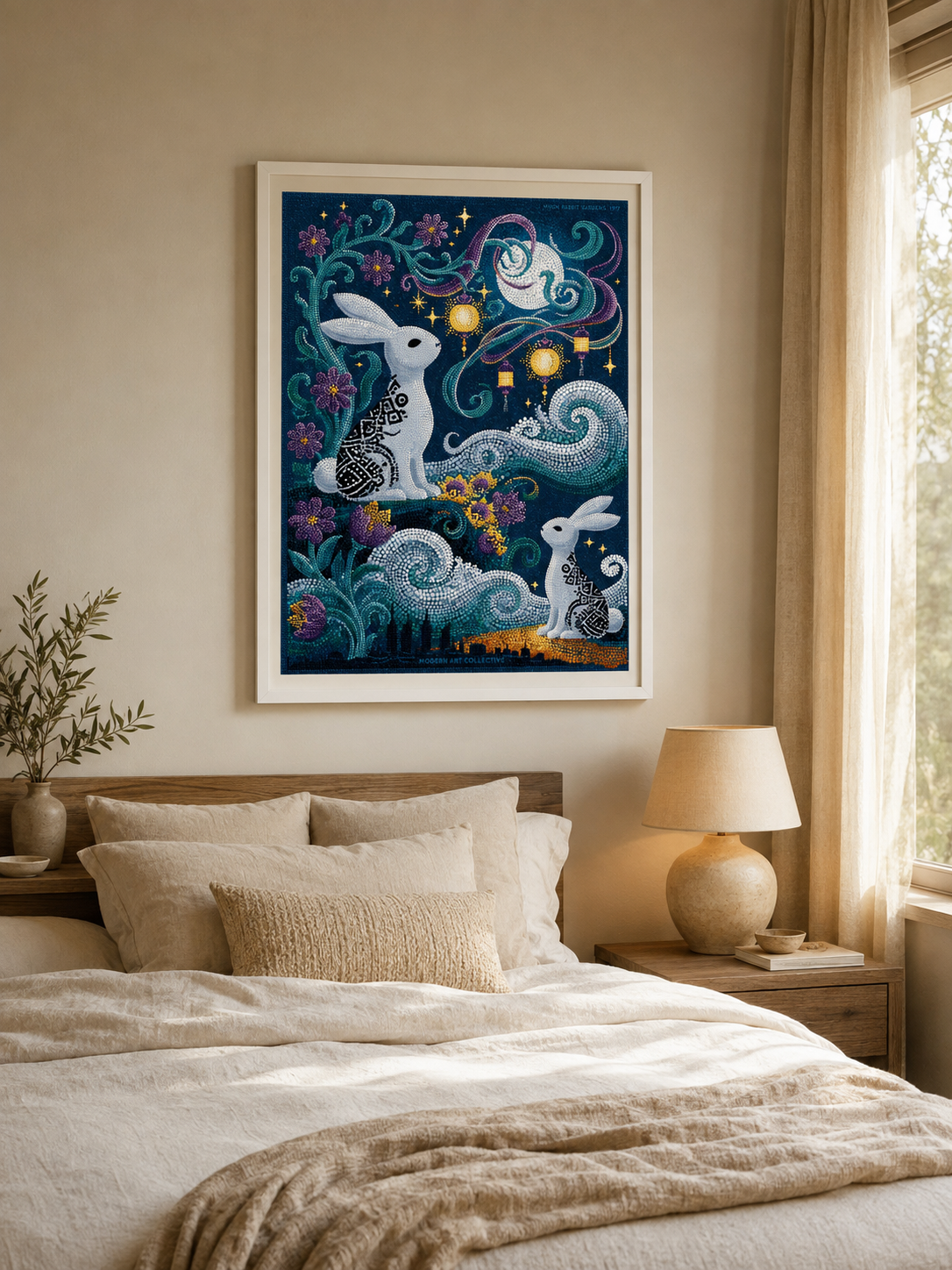 Moon Rabbit Wall Art - Wall Art Decor - lifestyle shot - moon rabbit wall art, celestial rabbit poster