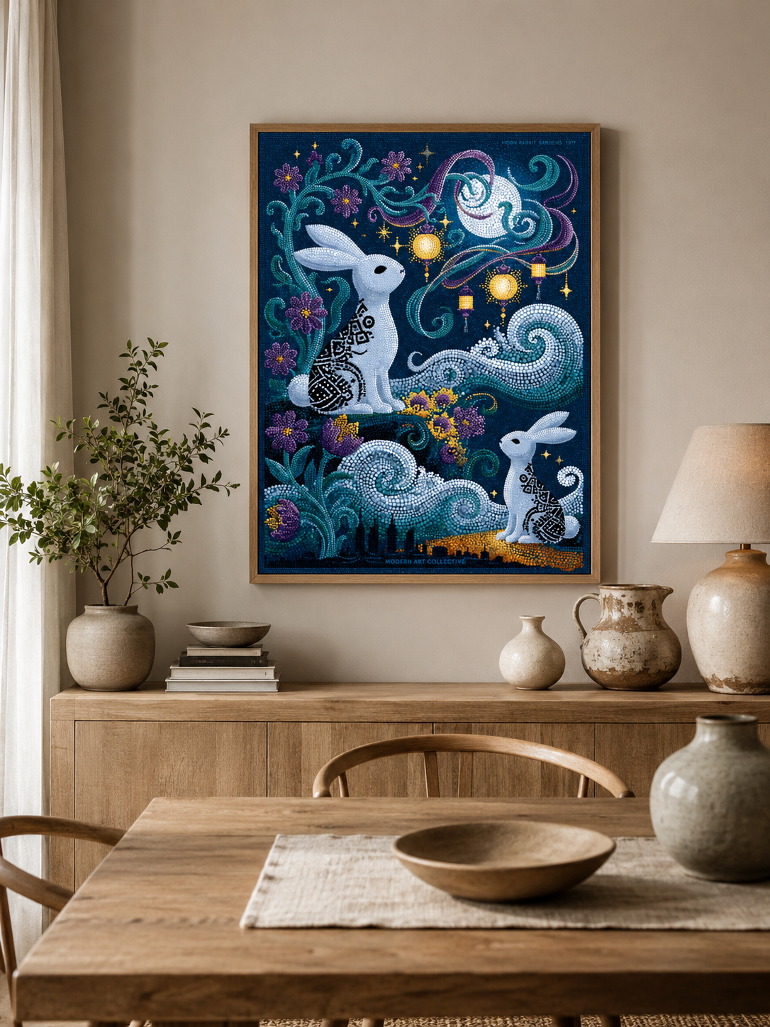 Moon Rabbit Wall Art - Wall Art Decor - close-up - moon rabbit wall art, celestial rabbit poster