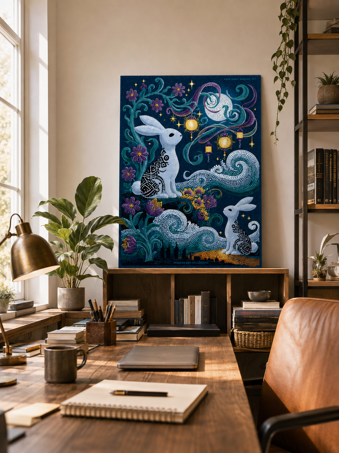 Moon Rabbit Wall Art - Wall Art Decor - alternate angle - moon rabbit wall art, celestial rabbit poster