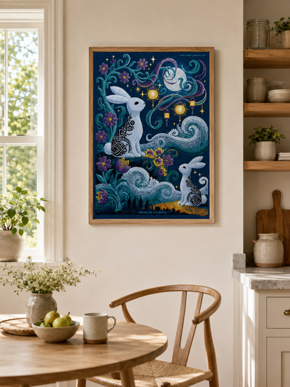 Moon Rabbit Wall Art - Wall Art Decor - packaging - moon rabbit wall art, celestial rabbit poster