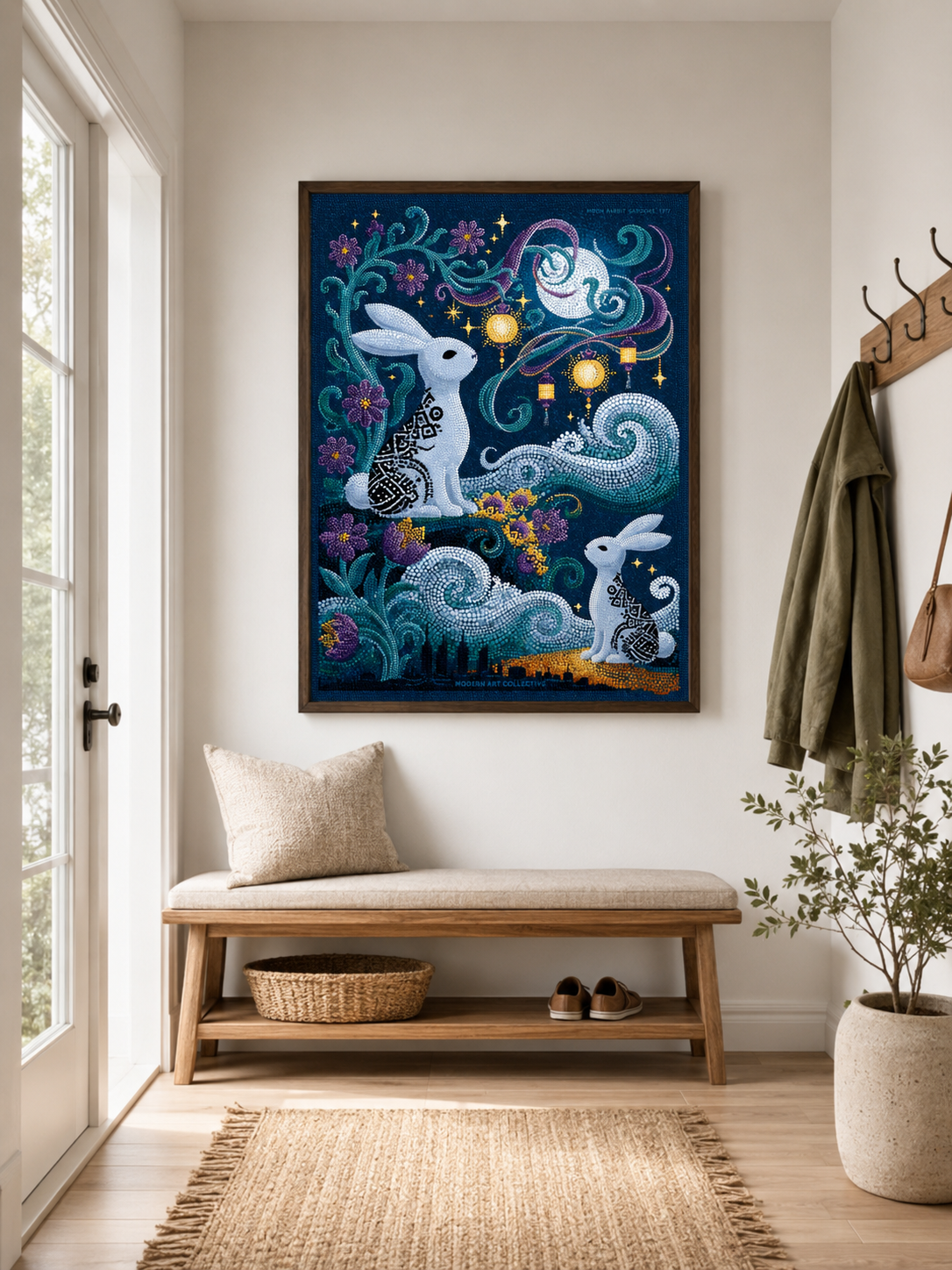 Moon Rabbit Wall Art - Wall Art Decor - lifestyle shot - moon rabbit wall art, celestial rabbit poster