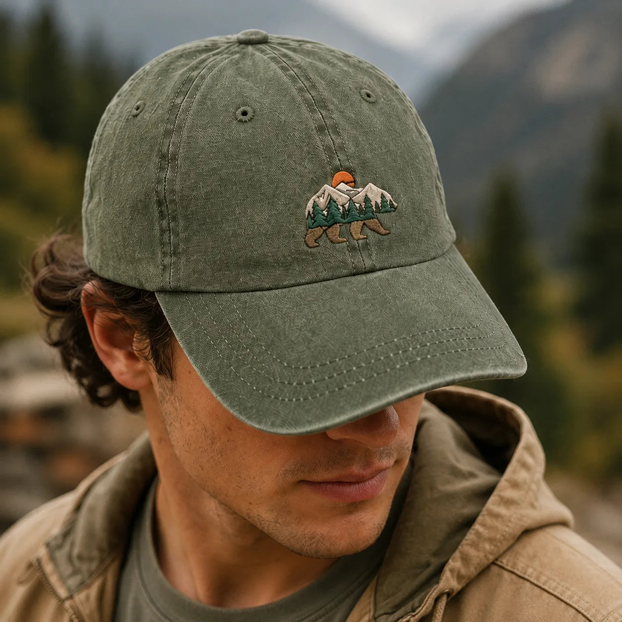 Mountain Bear Washed Cap - washed cap - side view
