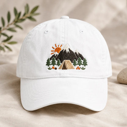 Mountain Camping Embroidered Washed Cap - washed cap - lifestyle