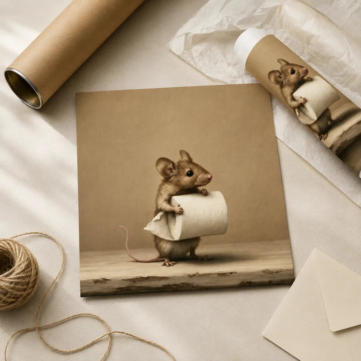 Mouse Holding Toilet Paper Wall Art Decor - Wall Art Decor - back view