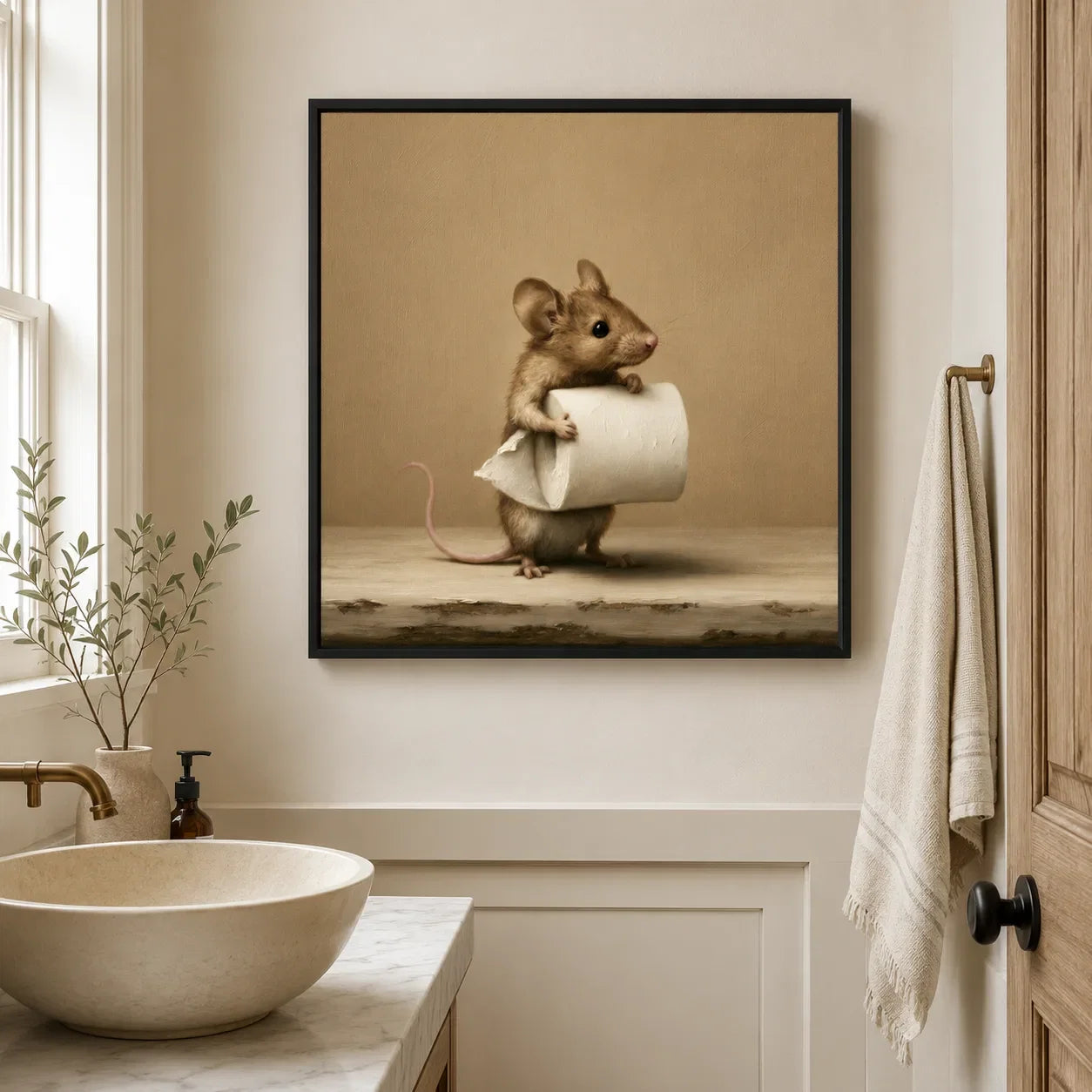 Mouse Holding Toilet Paper Wall Art Decor - Wall Art Decor - detail