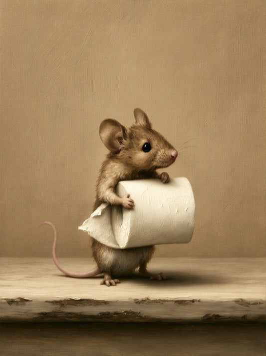 Mouse Holding Toilet Paper Wall Art Decor - Wall Art Decor - front view