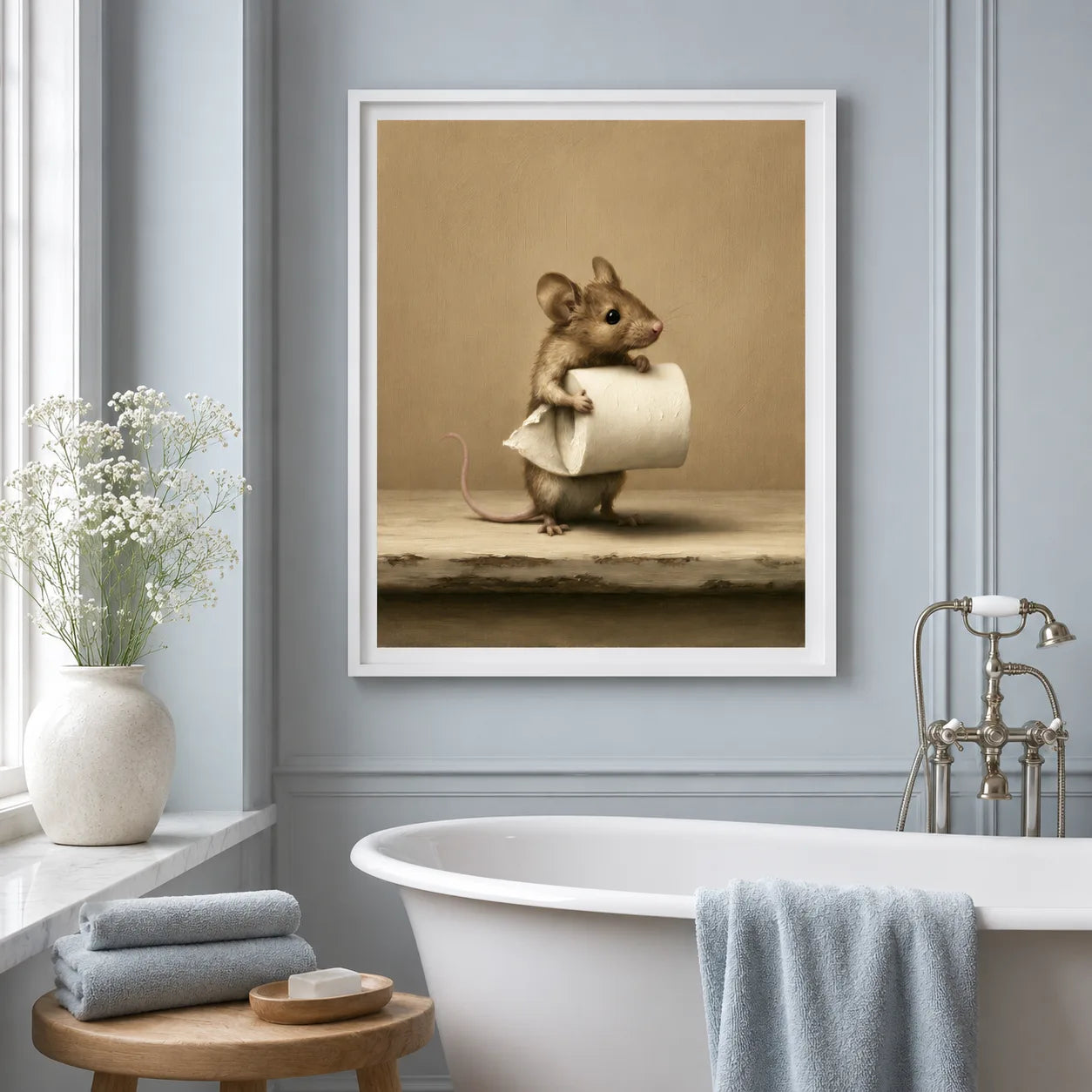 Mouse Holding Toilet Paper Wall Art Decor - Wall Art Decor - styled