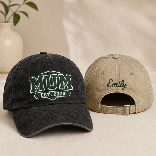 Mum Est 2026 Embroidered Washed Cap - Washed Cap - front view