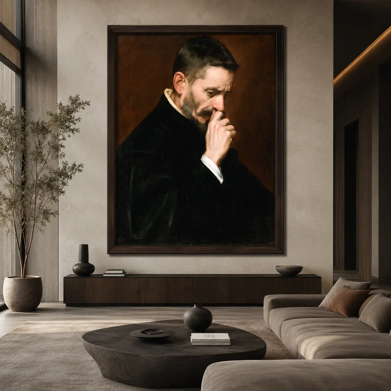Mustached Man Holding Nose Wall Art Decor - Wall Art Decor - close up