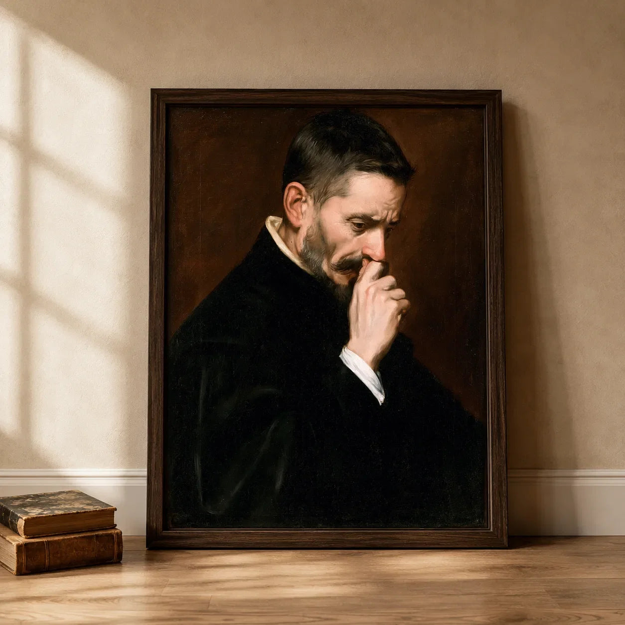 Mustached Man Holding Nose Wall Art Decor - Wall Art Decor - side view