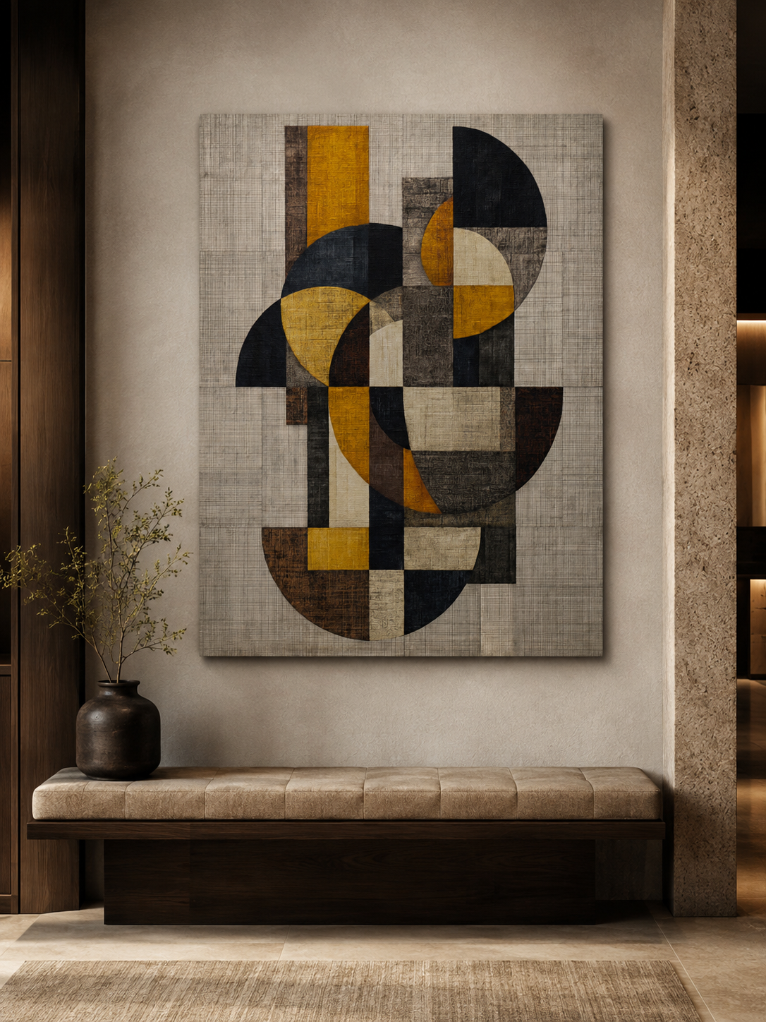 Affiche Abstraite Ocre et Noire - Wall Art Decor - alternate angle - mustard geometric wall art, mustard abstract art print