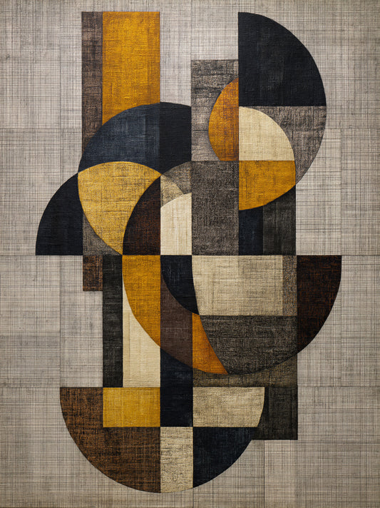 Affiche Abstraite Ocre et Noire - Wall Art Decor - front view - mustard geometric wall art, mustard abstract art print