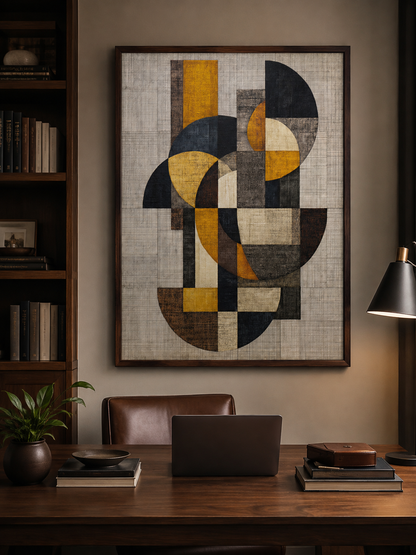 Affiche Abstraite Ocre et Noire - Wall Art Decor - close-up - mustard geometric wall art, mustard abstract art print