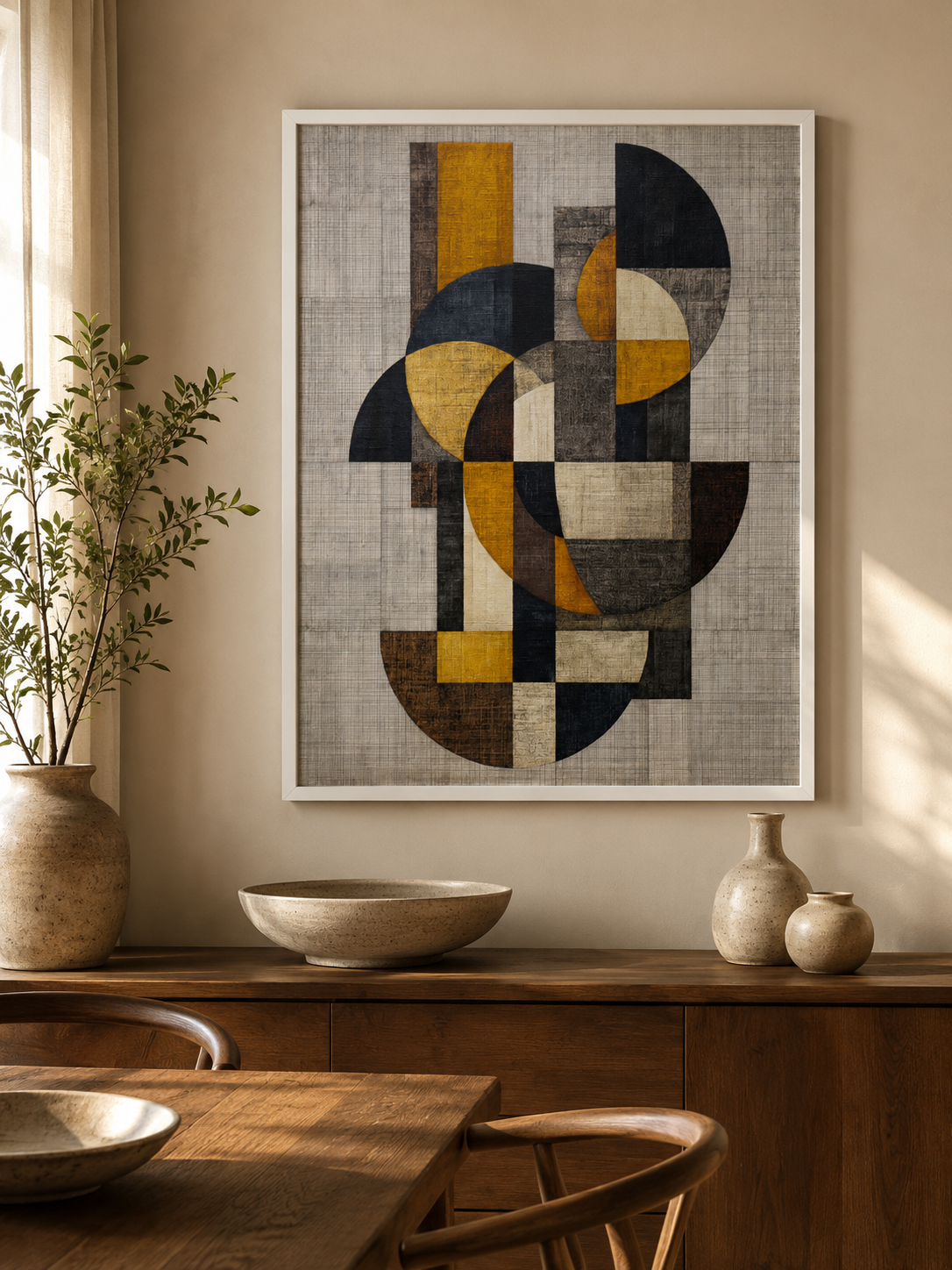 Affiche Abstraite Ocre et Noire - Wall Art Decor - alternate angle - mustard geometric wall art, mustard abstract art print