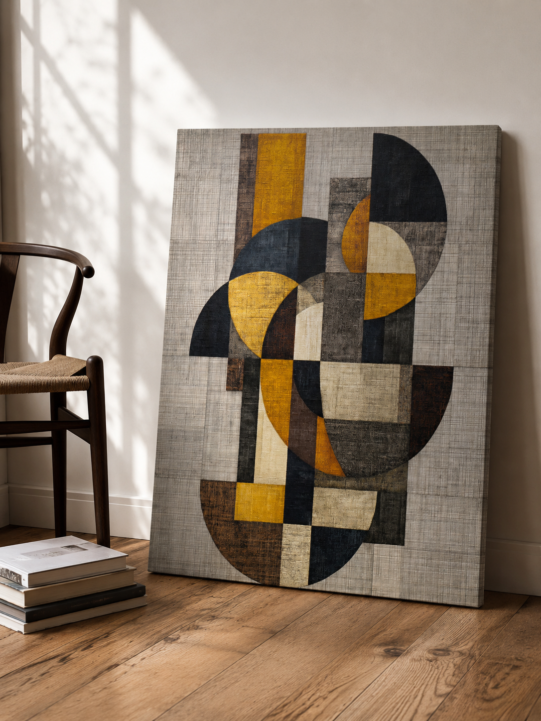 Affiche Abstraite Ocre et Noire - Wall Art Decor - packaging - mustard geometric wall art, mustard abstract art print