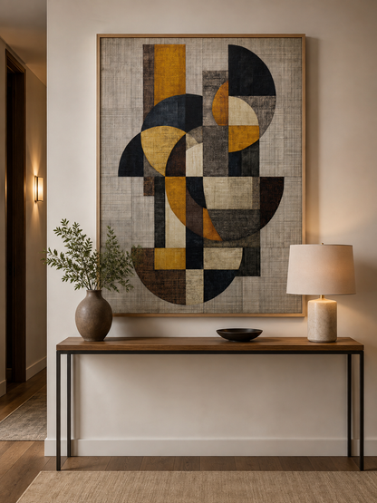 Affiche Abstraite Ocre et Noire - Wall Art Decor - front view - mustard geometric wall art, mustard abstract art print