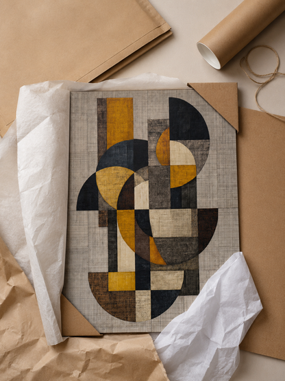 Affiche Abstraite Ocre et Noire - Wall Art Decor - lifestyle shot - mustard geometric wall art, mustard abstract art print