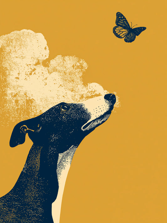 Mustard Greyhound Wall Art - Wall Art Decor - front view - mustard greyhound wall art, greyhound art print