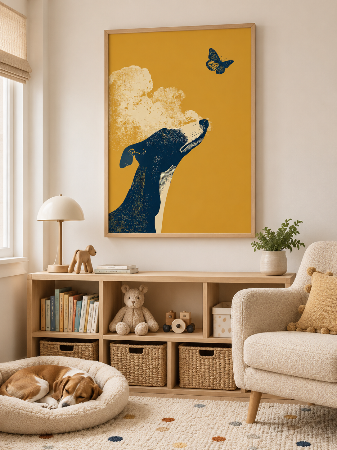 Mustard Greyhound Wall Art - Wall Art Decor - detail view - mustard greyhound wall art, greyhound art print