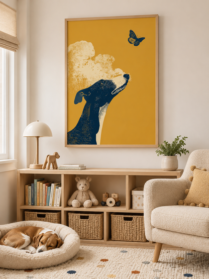 Mustard Greyhound Wall Art - Wall Art Decor - detail view - mustard greyhound wall art, greyhound art print
