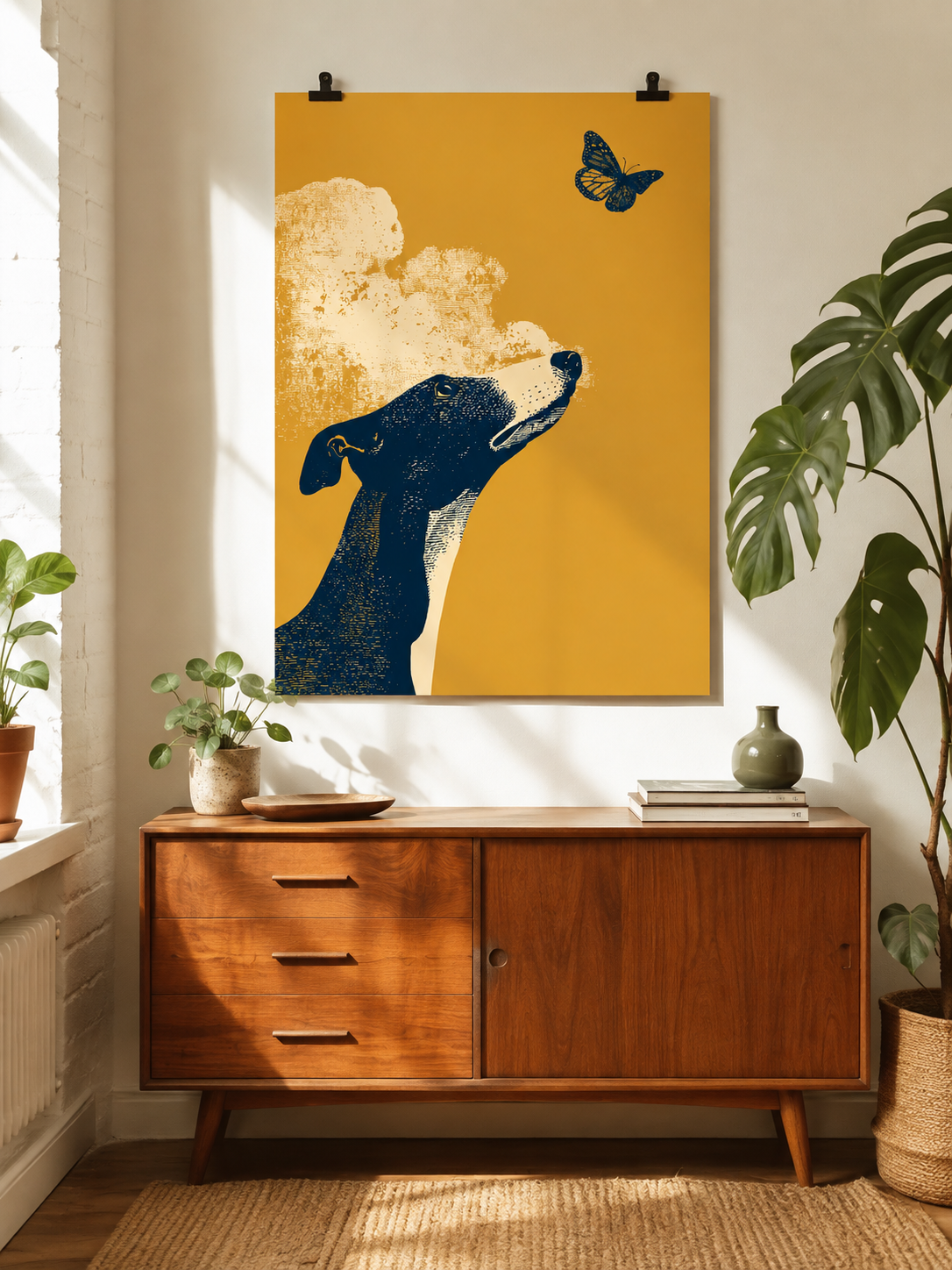 Mustard Greyhound Wall Art - Wall Art Decor - close-up - mustard greyhound wall art, greyhound art print