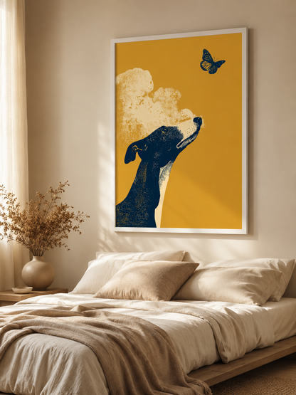 Mustard Greyhound Wall Art - Wall Art Decor - alternate angle - mustard greyhound wall art, greyhound art print