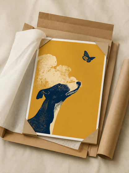 Mustard Greyhound Wall Art - Wall Art Decor - front view - mustard greyhound wall art, greyhound art print