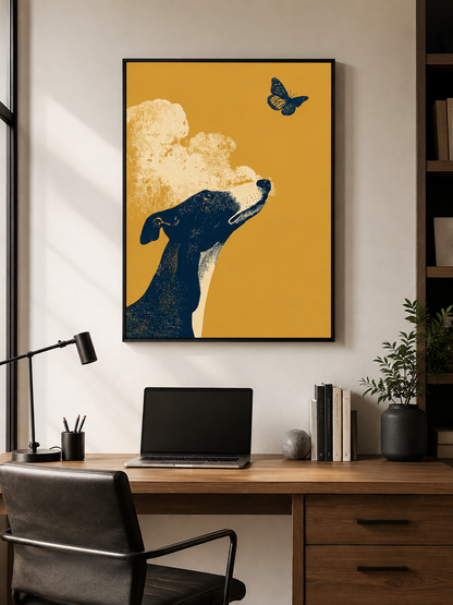 Mustard Greyhound Wall Art - Wall Art Decor - detail view - mustard greyhound wall art, greyhound art print