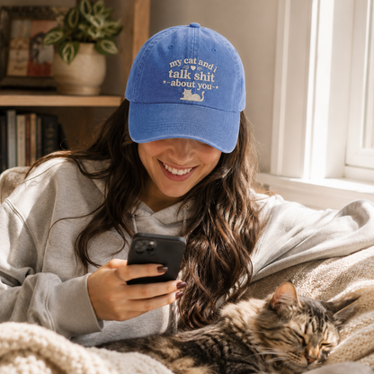 My Cat Talks Shit Embroidered Washed Cap - Washed Cap - alternate angle